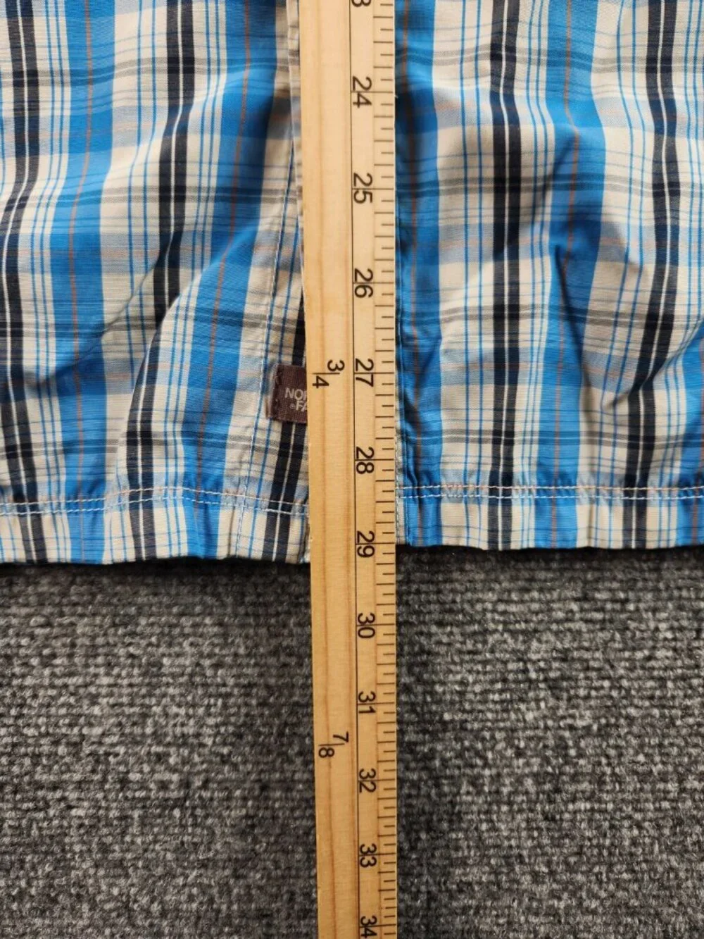 The North Face Short Sleeve Blue Plaid Outdoors Hiking Button Up Shirt Medium